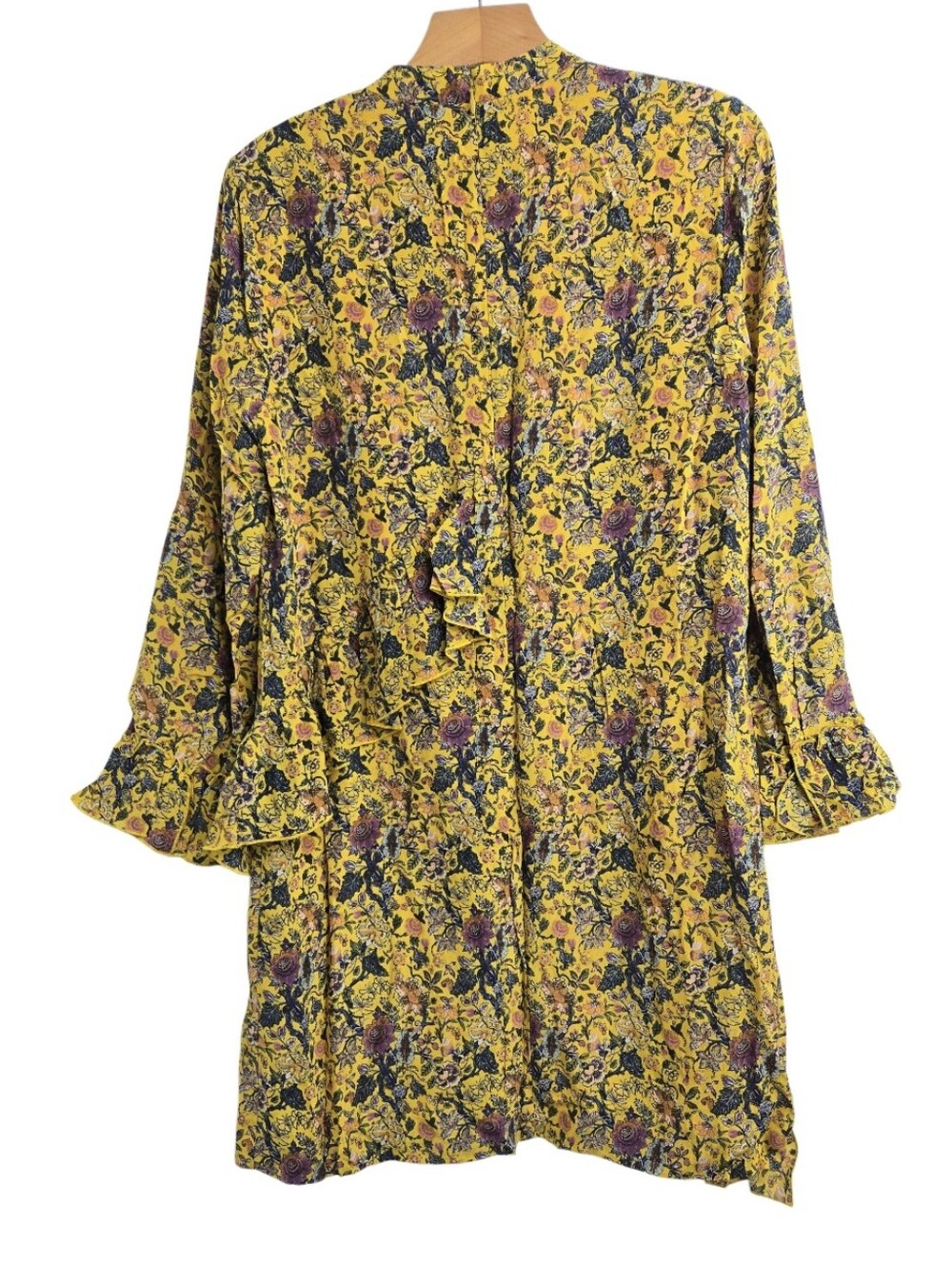 Madewell X Karen Walker Dress Loretta Silk Yellow Floral Ruffle Shift - Picture 11 of 16